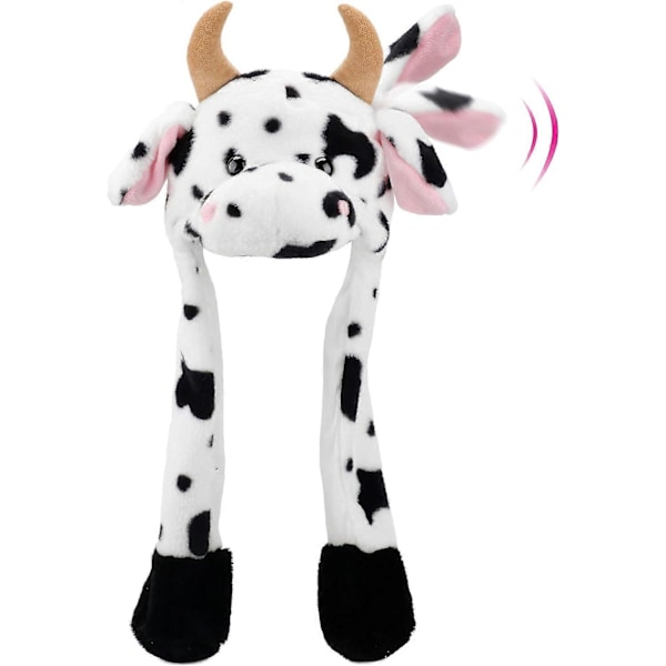 Kuhatt med ører som beveger seg, hopper opp og ned, slår hatt, plysj gårdsdyr, høytids-cosplay, utkledning, morsom gave til barn jenter, 56 cm
