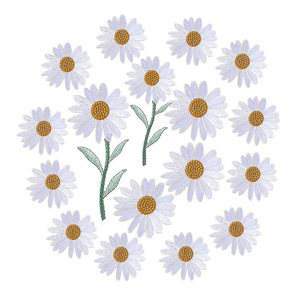 17 stk Daisy Blomst Broderte Lapp Jern/sy På Applikasjon For Kjole Ryggsekk Jakke (hvit)