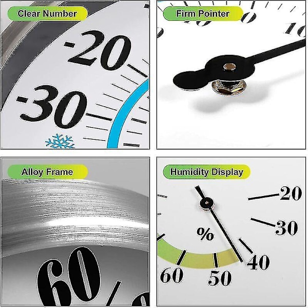 12\" Udendørs Termometer - Store Tal Trådløst Indendørs Udendørs Termometer - 2 i 1 Termometer Hygrometer - Væghængt Hygrometer Termometer
