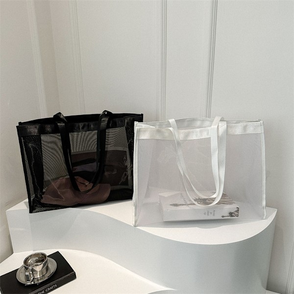 Transparent Strand Nylon Taske Mesh Håndholdt Shopping Taske HVID Hvid