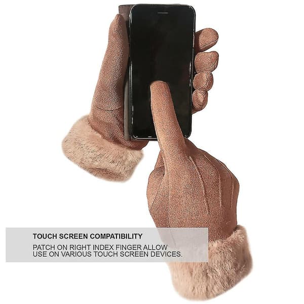 Dame Solid Faux Fur Suede Handsker Fuldfinger Touch Screen Vinter Termiske Vanter Håndvarmer