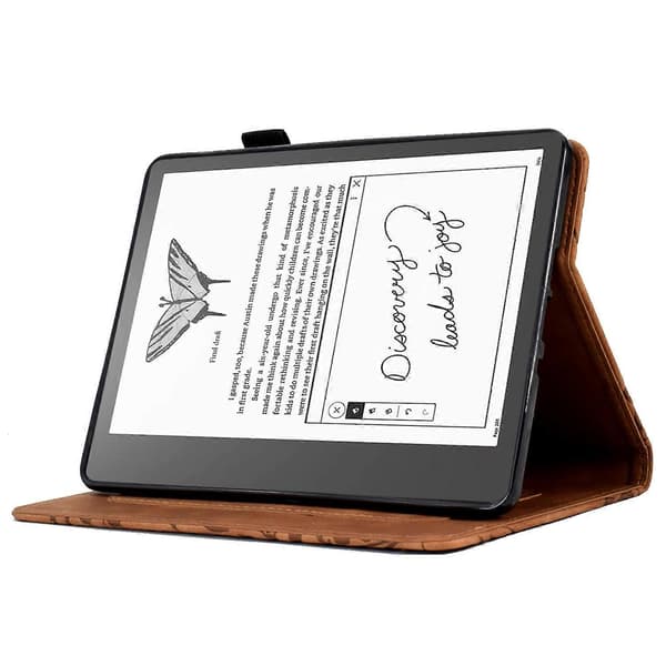 Til Amazon Kindle 11. (2024) 6'' (2022) Læder E-læser Etui Præget Træ Stand Kort Holder Cover Brun