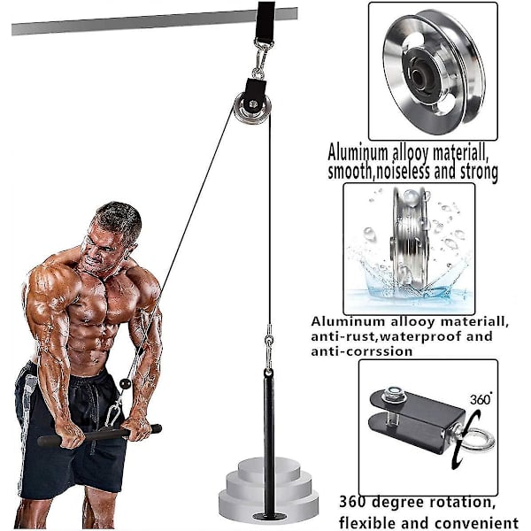 Remskivan Remskiva, 90mm Repskive med Sling och D-krok, 360 Swivel, För Lat Pulley System, Hemmagym Utrustning
