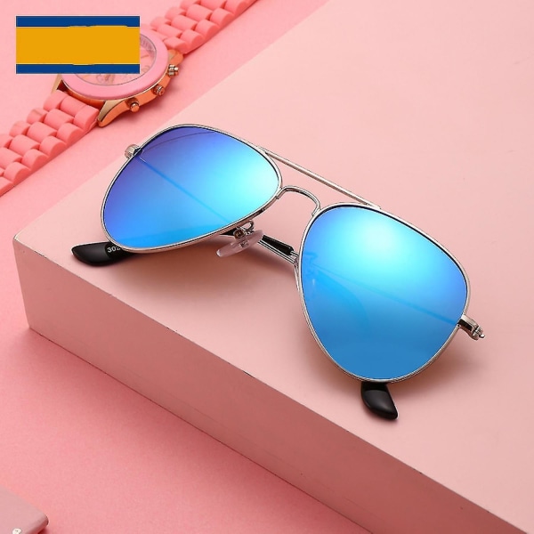 Polaroidit Lasten ja Teinien Aviator-Aurinkolasit Ruostumattomasta Teräksestä Kehyksellä, Jousihingeillä ja UV-Suojalla, Sininen