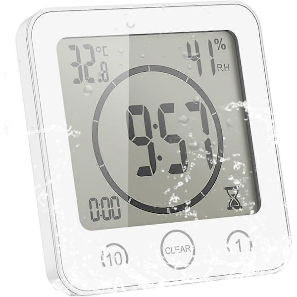 Digital Duschklocka Timer, Vattentät Badrumsmonitor Med LCD Digital Display, Pekskärmstimer, Multifunktionell Temperatur- & Luftfuktighetsindikator,