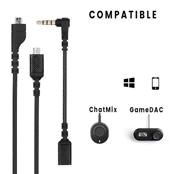 Erstatningskabel med RGB-spilkabel til Arctis 3 5 7 Pro + Plus kablede trådløse gamingheadset