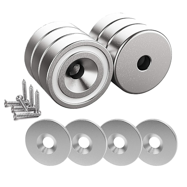 6 Pieces Neodymium Magnets 10 Kg Strength 20 X 7 Mm With Hole And Capsule, Countersunk Pot Magnet With Screws And 6 Steel Cushions-a