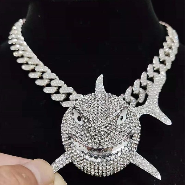 Iced Out Crystal 6ix9ine Shark Pendant Necklace For Men Fashion Hip Hop Jewelry With Miami Cuban Chain Chokers Dropshipping