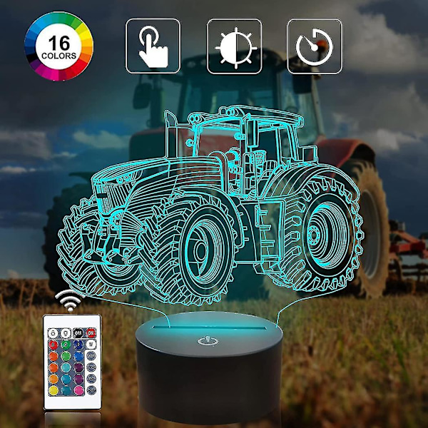 Wekity Lastbil 3D Illusion Nattlampa, Traktor 16 Färgväxlande Dimbar Hologram Belysning, Smart Timer Leksak USB Laddning Bord Skrivbord Sovrum Dekoration
