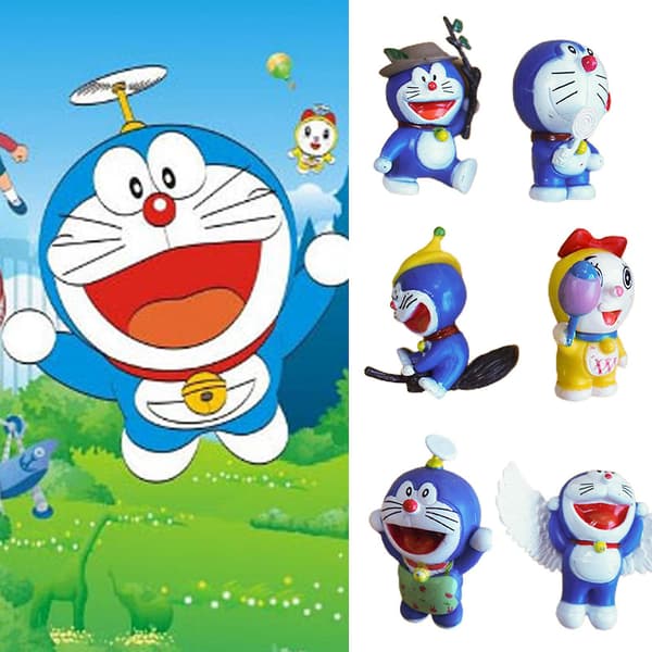 6 stk. Action Figurine Kagepynt Glat Overflade PVC Doraemon Figur Statue Model til Dekoration