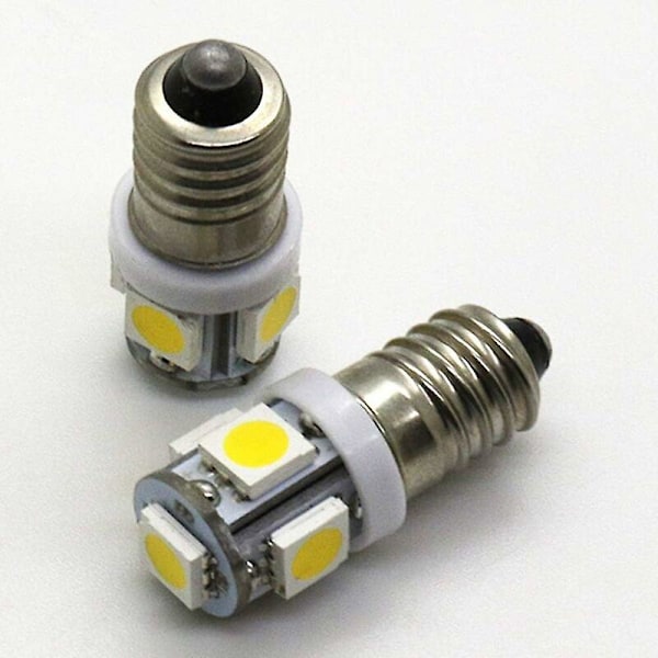 E10 9V LED-lampor Kallt vitt 5SMD 0,5W (Kallt vitt, 9V) 10-pack