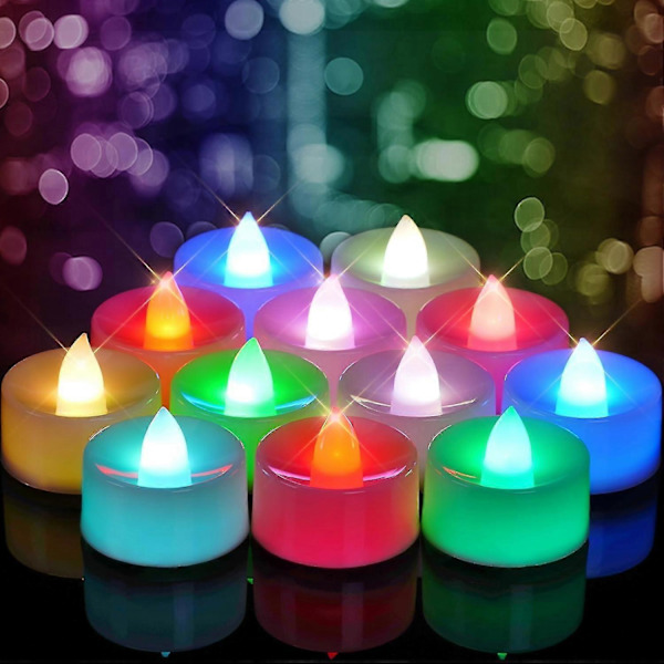 24-pack Färgväxlande LED-telampor, Flammlösa Batteridrivna Teeljus med Regnbågsfärger för Bröllop, Fest, Vit Bas, Ingen Flimmer