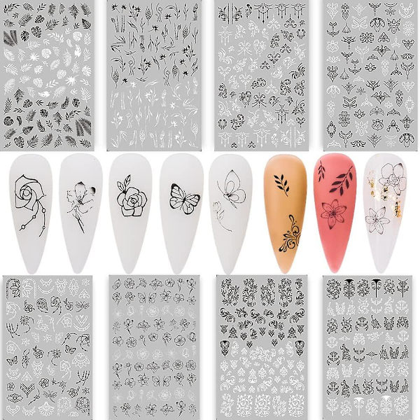 Nageldekorationsstickers DIY Nagelkonst Dekoration 3D Nagelkonst Dekaler Laser Luminous Fjäril Jul Snöflinga Lönn Nagelkonst Mönster, Självhäftande Nagel A