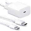 2-pakning - iPhone-lader Adapter + Kabel 20W USB-C Hurtiglader Hvit one size
