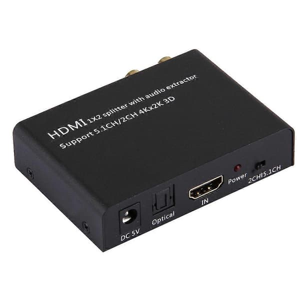 HDMI 1x2 Splitter med Audio Extractor, Understøtter 5.1CH / 2CH, 4Kx2K, 3D