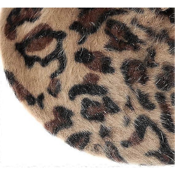 Dam Beret Hatt med Leopardmönster i Ull, Fransk Beret, Vintervarm Beanie
