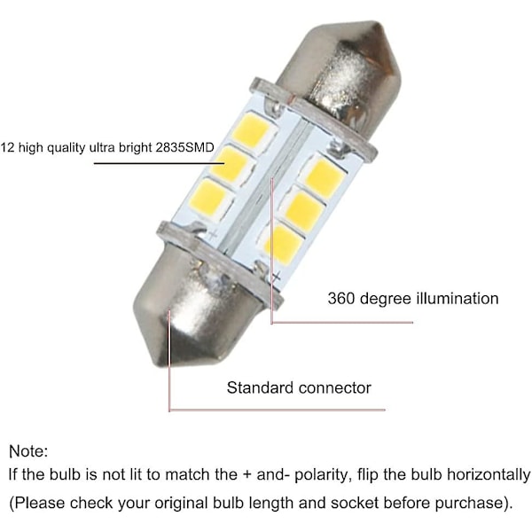 Bn-marine LED udskiftnings pære Bådslys Pærer Super Lys 12 Volt 32 Mm Pærer F