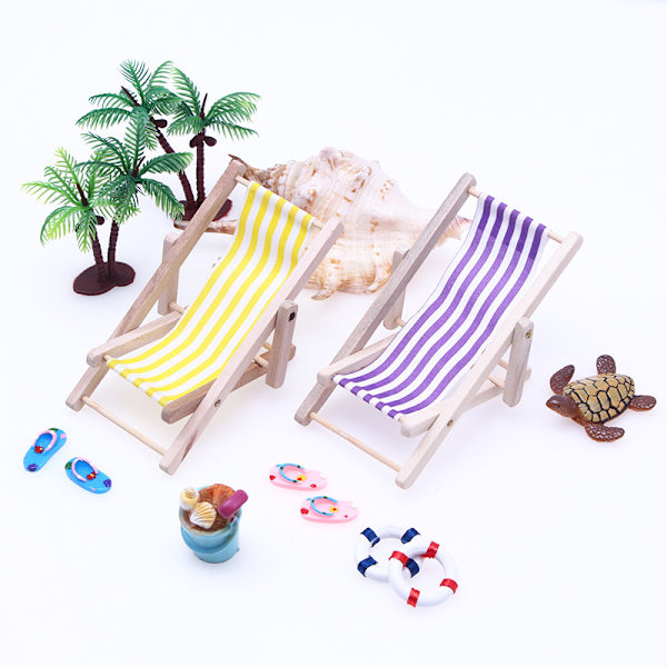 Dockhus Miniatyr Artiklar Trä Strandstol Modell Mini Möbler Utomhus Liggstol Miniatyr Scen Tillbehör