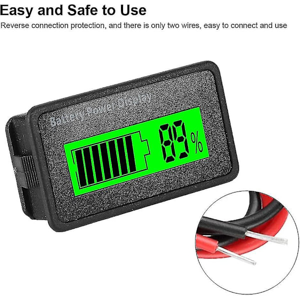 12-48V Universal Batterikapacitetsindikator Batteriströmdisplay Testare Voltmeter (grön)