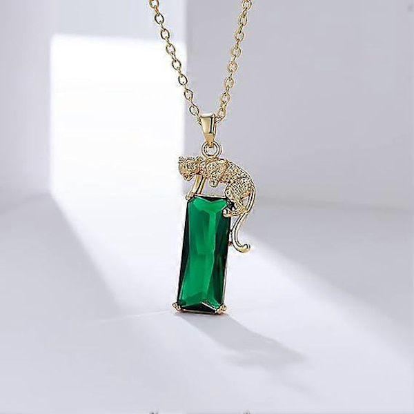 14K Guldpläterat Grönt Kristall Leopardsmycke Halsband, Dam Herr Hip Hop Punk Skapat Smaragd Panter Halsband Smycken