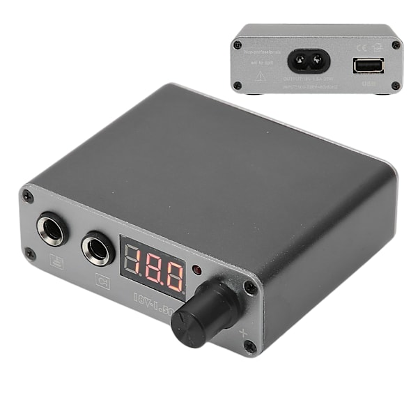 Tatuageffekt-strömkälla med dubbla lägen och LCD-display 100-230V Grå legering EU-kontakt