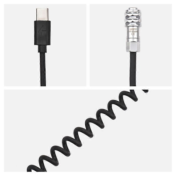USB-C Strömförsörjningskabel Ersättning för Blackmagic Pocket Cinema Camera BMPCC 4K/6K till USB Typ-C Fjäderkabel