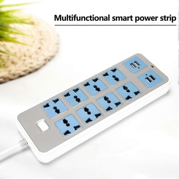 Grenuttag med 4 USB-uttag, 3000W effekt, 8 universaluttag, 2 meter strömkabel, EU-kontakt