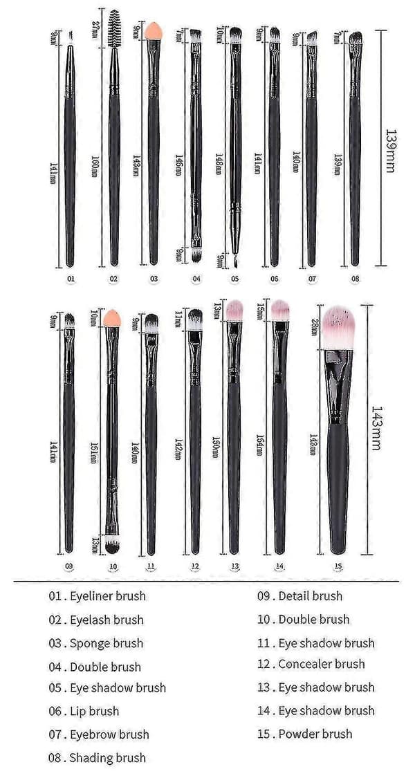 15-delt Makeup Børstesæt Makeup Makeup Ansigt Makeup Værktøjer