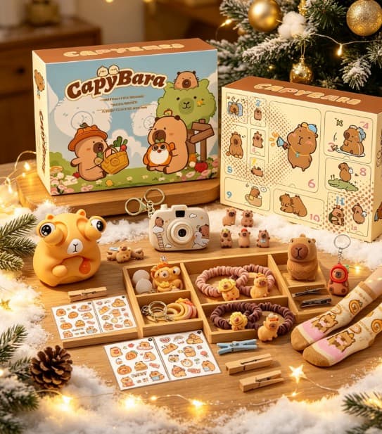 Capybara Julekalender Blind Box, 17 Stk. Søde Blandede Legetøj og Tilbehørssæt, Børnejulegave
