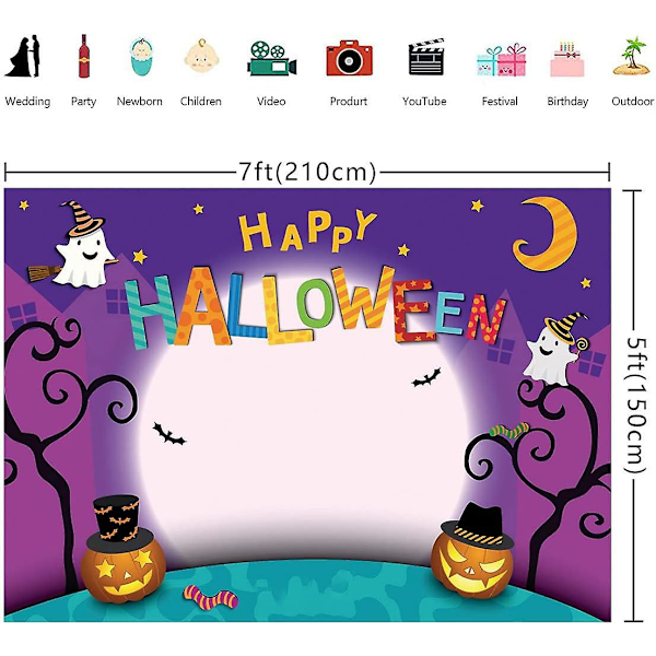 7x5ft Tegneserie Halloween Fotobaggrund Græskar Måne Fotobaggrunde Glad Halloween Party Vinyl Fotobaggrund Til Studio Rekvisit 11131