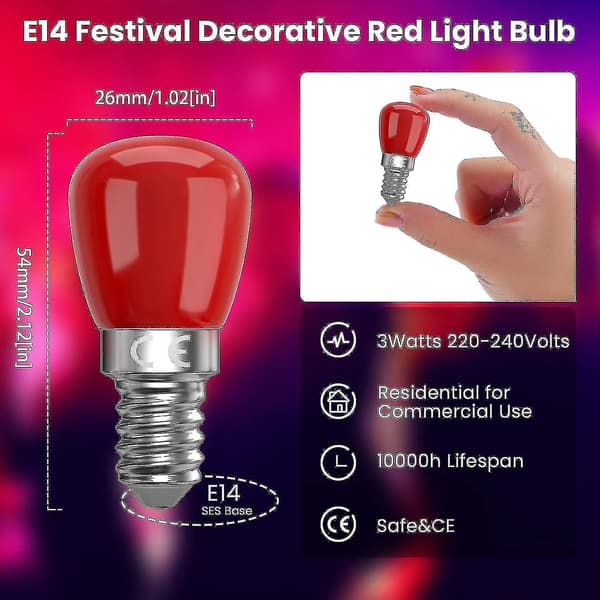 E14 Rød LED-pære 3w E14, Dekorativ Rød E14 LED-pære, 25w Erstatning