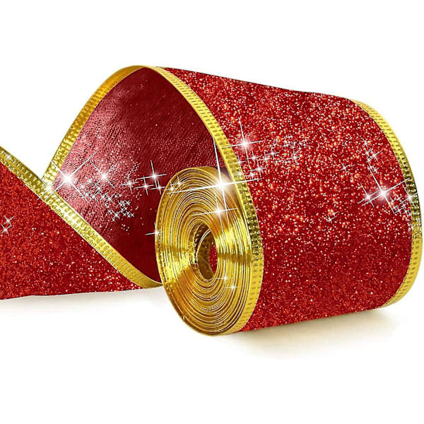 Leveä Langallinen Glitter-nauha Jouluaskarteluun 10m Rulla Punainen Nauha Kultaisella Reunal Zy