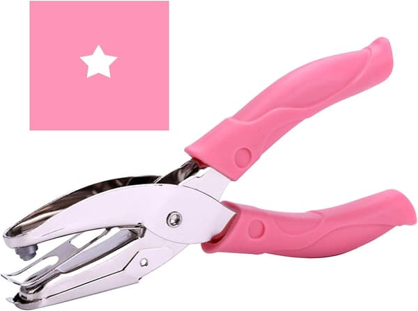 1/4 tum liten miniatyr stjärnformad hålpapperstans med rosa mjukt handhållet grepp
