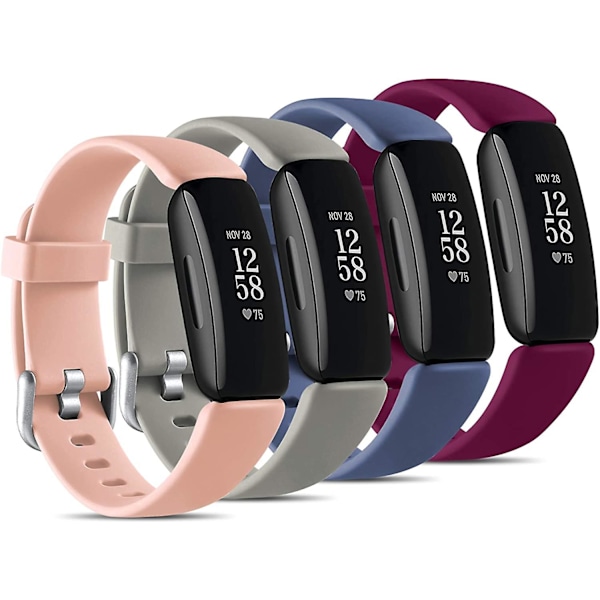 4-pak udskiftningsbånd Kompatibel med Fitbit Inspire 2, Justerbar Tilbehør Blød Silikon Sport Armbånd til Kvinder Mænd, Blå Grå/pink/grå/fuchsia