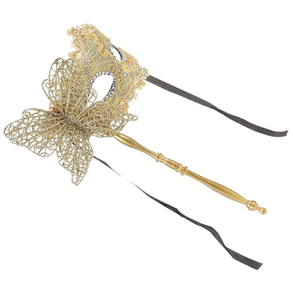 Maskerade Maske Med Pinne Kostyme Maske Dansefest Maske Ball Maske for Kvinner Gullfarget