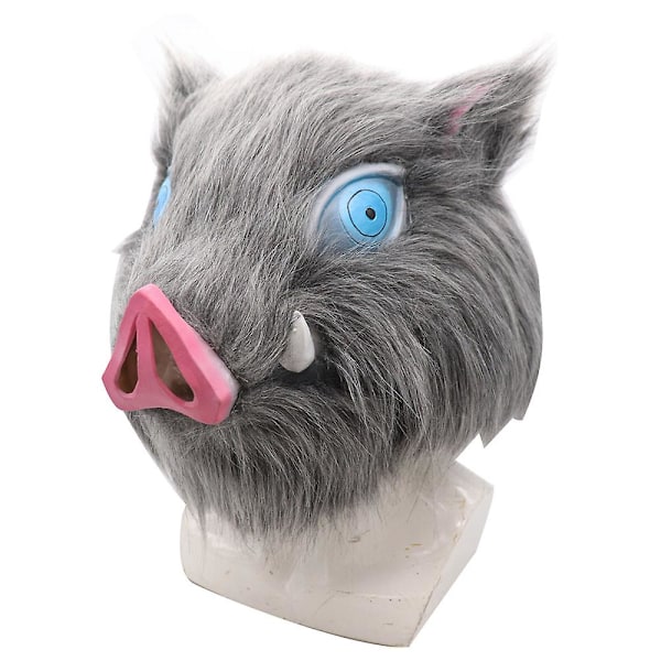 Demon Slayer Anime Hashibira Inosuke Gris Latex Mask Huvudbonad Cosplay Halloween Maskeradfest Fancy Dress Kostymtillbehör