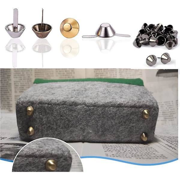 120 stk. Taskeben, Håndtaskefødder, Håndtaske Keglefødder, Håndlavede Lædernitter, Bundplade Taskefødder, Metal Flade Fødders Kegle Svampe Studs Spidsnit, 4 Farver