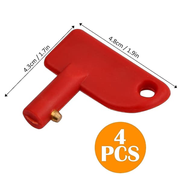 4 stk. Bilbatteri Afbryderskiftnøgle, Rød Batteri Isolator Afbryderskiftnøgle, Mini Batteri Kill Switch Reserve Nøgle, Isolator Afbryd Strøm Nøgler