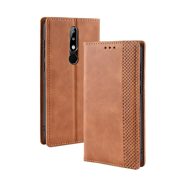Retro-tyylisen nahkainen automaattisesti sulkeutuva lompakko-kotelo Nokia 5.1 Plus/X5:lle