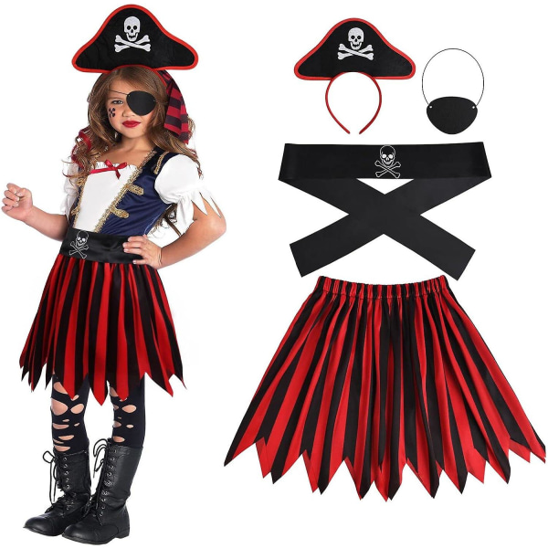 Piratdräkt för barn - 4 delar Deckhand Pirate Fancy Dress Dräkt med pirat