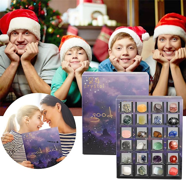 24 Døre Julekalender Krystal Gem Healing Sten 24 Dage Nedtælling Blind Box Børn Julegave