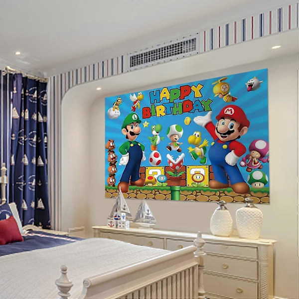 Drenge Super Mario Baggrund 150x90 cm Børnefødselsdagsbanner til Mario Fødselsdagsfest Dekorationer Baby Shower Tilbehør