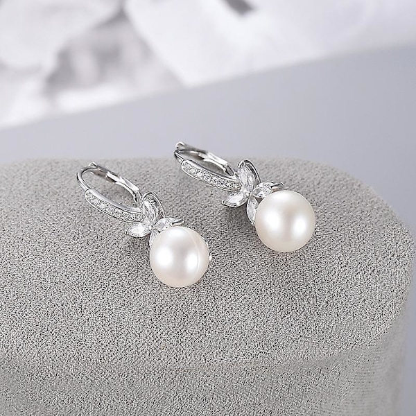 Helmiripuskorvakorut, 925 Sterling hopea helmikorvakorut vipukiskoilla, CZ-timanttihelmikorvakorut naisille, 8MM-10MM, lahja naisille