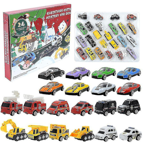 Joululasten Mattomatto Alloy Auto Mallisetti Sokkilaatikko, jossa on kartta, paloauto ja poliisiauto