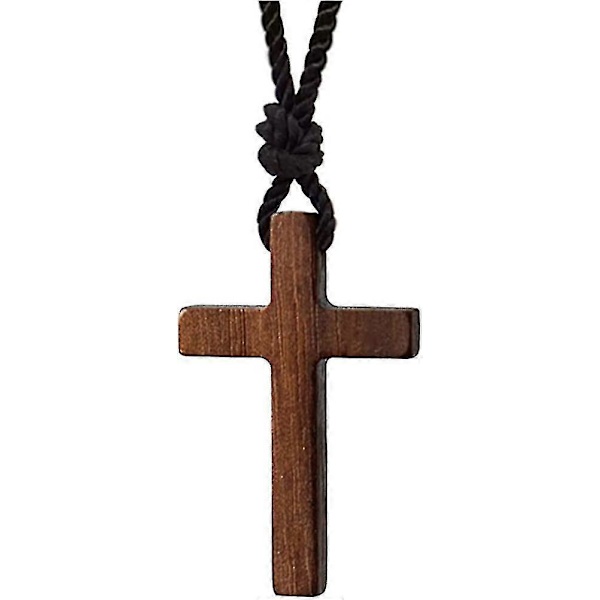Halsband med kors i valnötträ - Naturligt trähalsband för män, kvinnor, pojkar och flickor