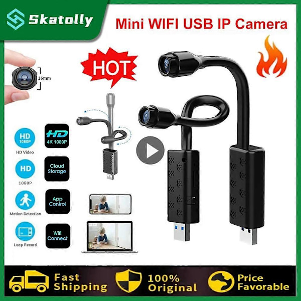 HD Mini USB-kamera Sanntidsovervåking Wifi DV IP-kamera AI Menneskelig Deteksjon Loop