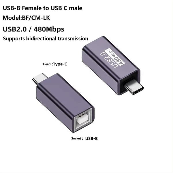 USB-B Hun til USB-C Han Konverter Adapter 480Mbps Dataoverførsel Konnektor til Elektrisk Klaver Prin