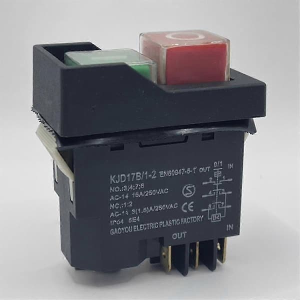 Kjd17 6-polig elektromagnetisk start tryckknappsbrytare 15A AC250V IP55 vattentät säkerhetsutrustning