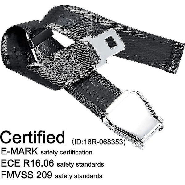 Bælteforlænger til fly, E4-certificeret, justerbar fra 15,2 cm til 81,3 cm