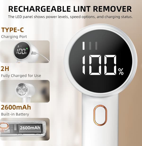 Fnullerfjerner, elektrisk barbermaskine, genopladelig fnullerfjerner, sweaterfnullerfjerner, batteridrevet, med 6 blade og 3 hastigheder og LED-display